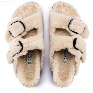 Birkenstock W' Arizona Shearling Big Buckle Teddy Eggshell Sandals